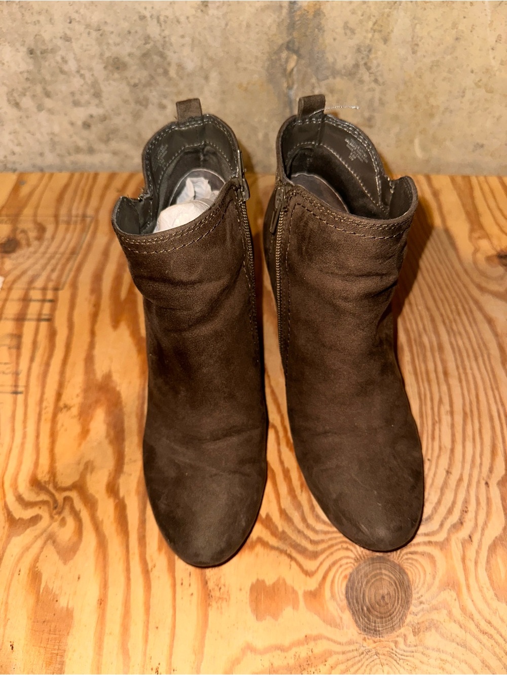 Women's Brown Suede Ankle Booties - Classic Zip Side Style